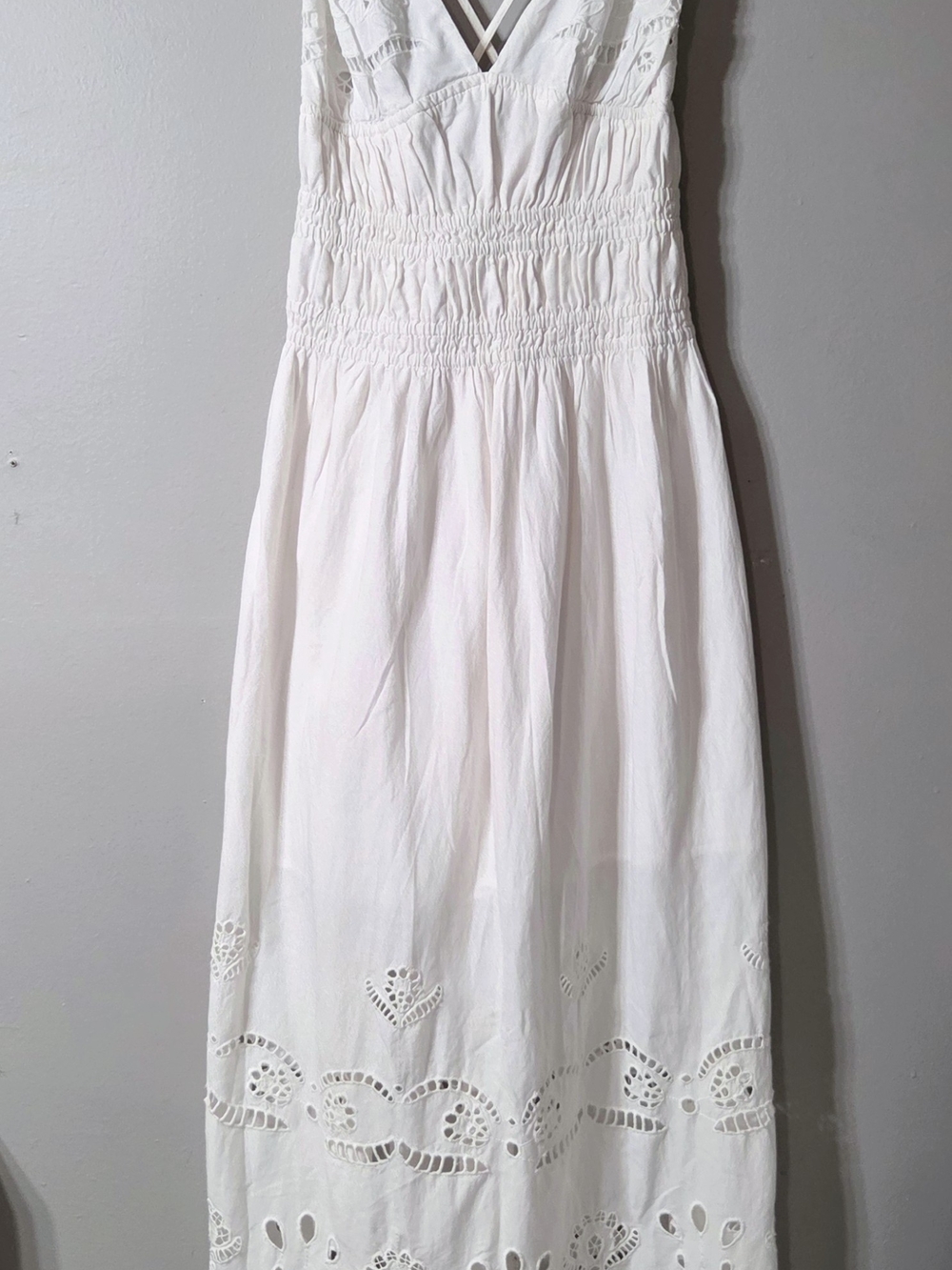 White Maxi Dress with Eyelet Detail - Women's Summer Dress